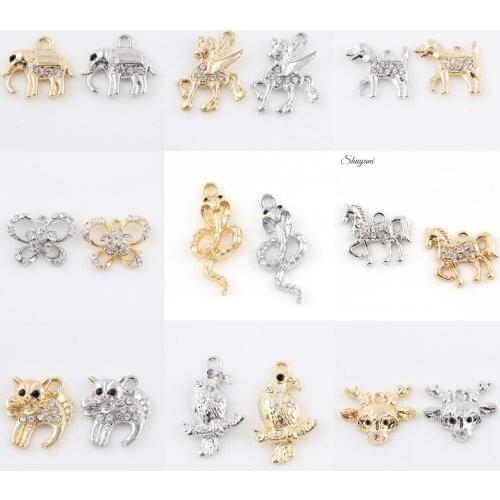 20Pcs/Lot Vintage Crystal Animal Snake Butterfly Unicorn Charms Diy Dog Elephant Pendant Handcraft Necklaces Bracelet Jewelry