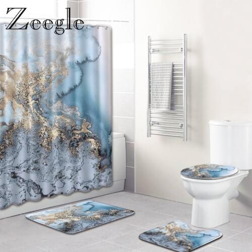 Zeegle Marble Pattern 4pcs Bathroom Mats Non-Slip Pedestal Rug Lid Toilet Cover Bath Mat Set Decor Home Foot Mats