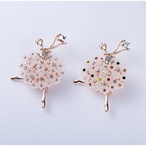 Cute gymnastics girl flower dancer crystal brooch womens brooch jewelry high quality corsage fashion wedding jewelry