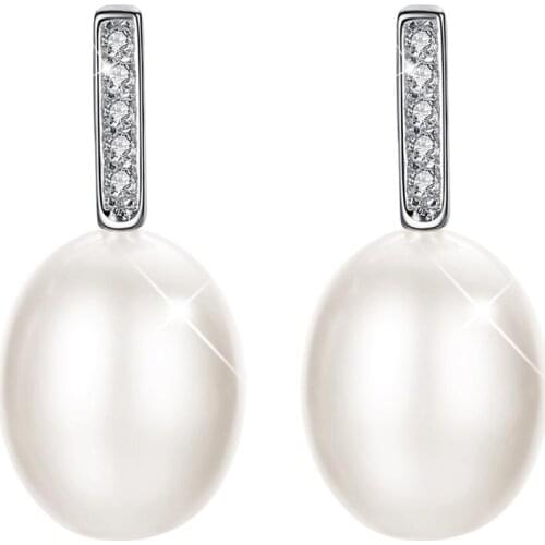 ANNA QUEEN Natural Freshwater Pearl Earrings 5A CZ Pearl Drop Earrings, Jewelry Gift for OL PEW0045