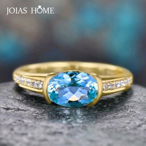 JoiasHome Classic Oval Blue Sapphire Ring For Charm Women Golden Color 6*7mm Gemstones Size 6-10 Women Party Wholesale Gift