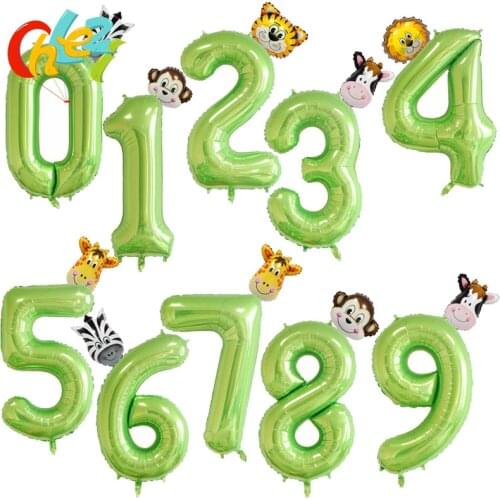 2pcs/lot 40 inch Number Foil Balloons mini animal balloon Kids Birthday Party Decorations Forest party Green digital balloon