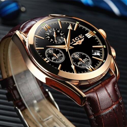 2020 LIGE Mens Watches Fashion Casual Sport Quartz Watch Men Chronograp Clock Man Leather Business Wrist watch Relogio Masculino