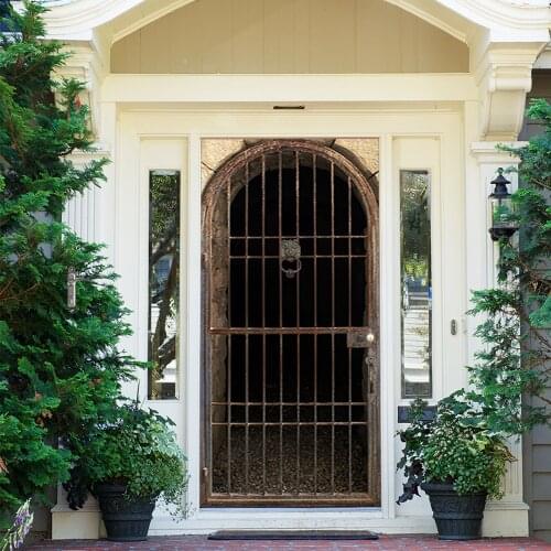 3D Decor Sticker Wallpaper Waterproof Vinyl PVC Vintage Iron Gate House Door Decoration Sticker Wallpapers 2021 New 3D Stickers