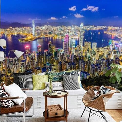 Beibehang wall paper 3d mural decor photo backdrop Photographic lager mural Hong Kong night hotel restaurant wall