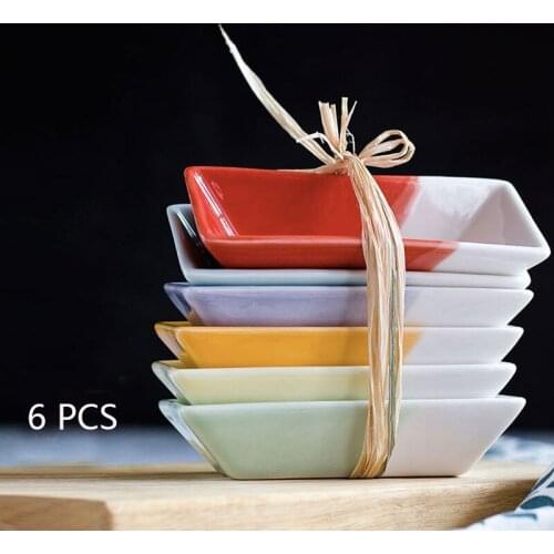 MIDOSHARK 6Pcs Rainbow Series Rectangular Ceramic Seasoning Pan Set 50ml