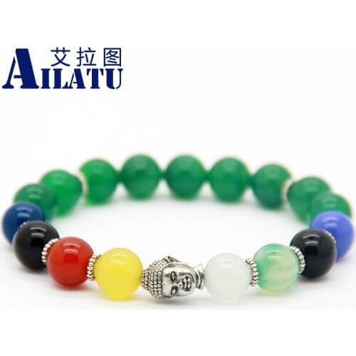 Ailatu Wholesale Men Beaded Buddha Bracelets 10mm Natural Stone Meditation Jewelry