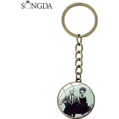 Classic Frankenstein And His Bride Couple Keychain Punk Frankenstein Monsters Handmade Pendant Personality Key Ring Chain