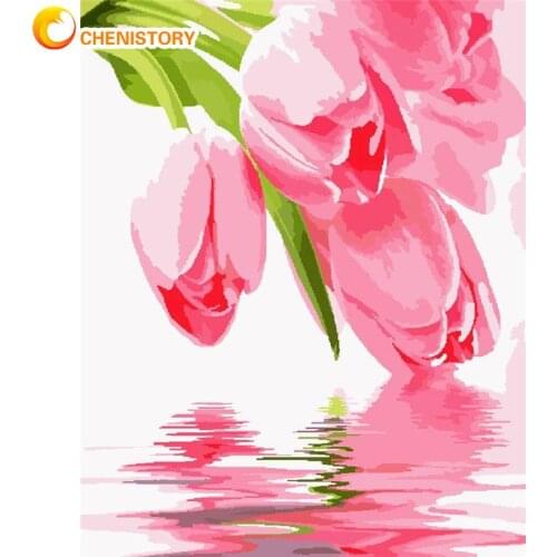 CHENISTORY Painting By Numbers Handmade Unique Gift Flower On Water Oil Paint Kits 40x50 DIY Frame Canvas Modern Home Artwork