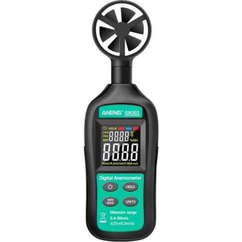 GN301 Digital Anemometer 0-30m/s Wind Speed Meter Thermometer Hygrometer Tester Anemometro with LCD Backlight Display