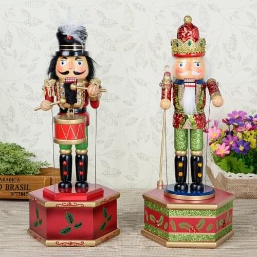 32cm Wooden Nutcracker Doll Figurine Music Box Home Ornament Decoration Toy Anniversary Christmas Gift for Child Family Friends
