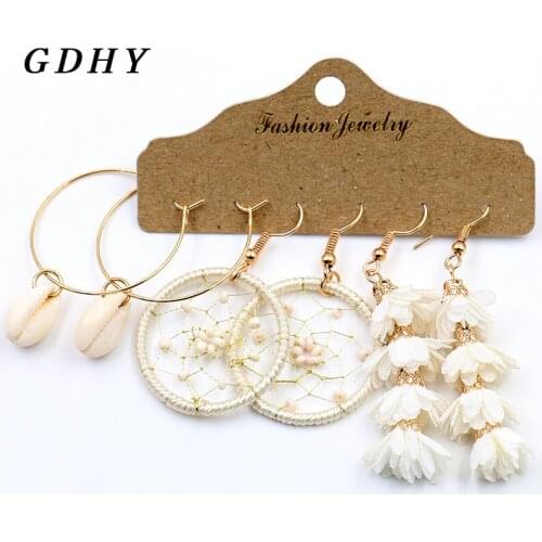 GDHY New Fashion White Drop Earrings Multilayered flower Shell Dream Catcher Earrings For Women Jewelry Dangle Earrings Eardrop