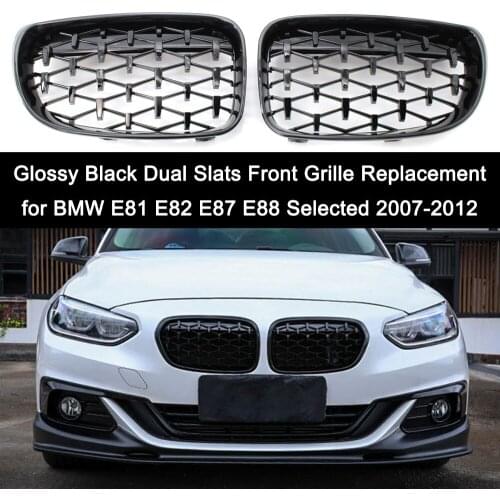 Glossy Black Dual Slats Front Grille Grill Replacement for BMW E81 E82 E87 E88 Selected 2007-2012 Auto Car Accessories