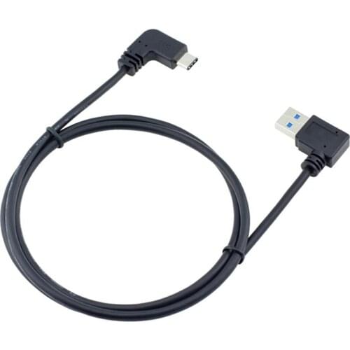 1m 90 Degree USB Cable USB 3.0 Left Male to USB 3.1 Type C Male Right Angle Sync Charge Converter Adapter Data Cable Drop
