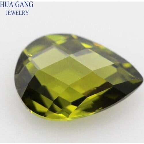 Peridot CZ Stone Pear Shape Double CheckerBoard Synthetic Gems Cubic Zirconia For Jewelry 3x5~13x18mm Free Shipping