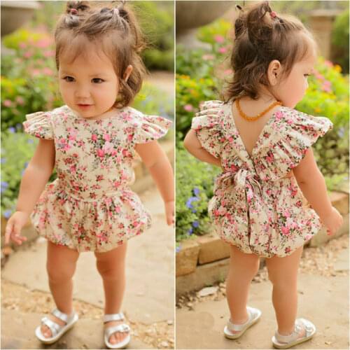 Emmababy Newborn Baby Girl Ruffle Floral Printed Fashion Lovely Bodysuit Jumpsuit Sunsuit Outfits Clothes