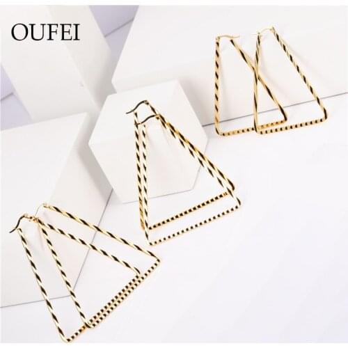 OUFEI Korean Earrings Set Triangle Hoop Earrings Stainless Steel Earring Women Sexy Golden 2020 Personalized Jewelry Accessories