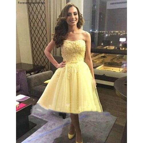 Short Yellow Sleeveless Cocktail Dresses 2019 A Line Knee Length Girls Graduation Homecoming Party Gowns Plus Size Custom Made