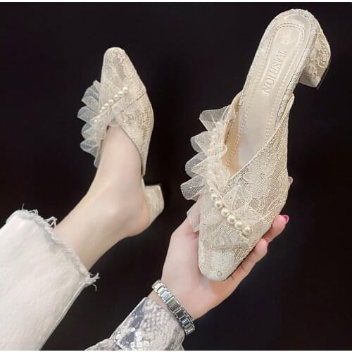 In summer, the new fashion Joker Korean version of semi-solid lace ladies shoes with low heels