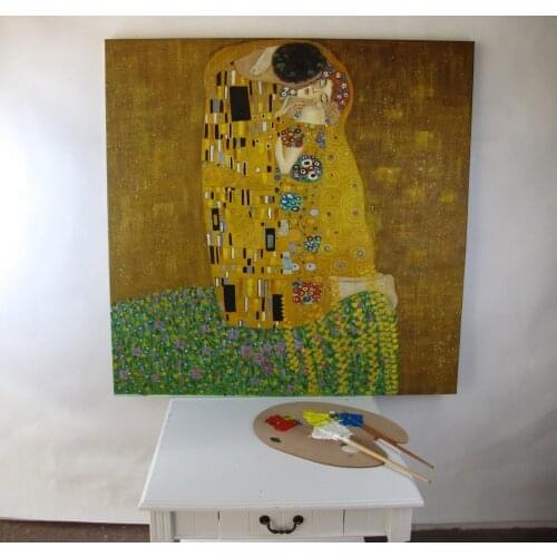 Handmade oil on Canvas Quality Reproduction The Kiss by By Gustav Klimt
