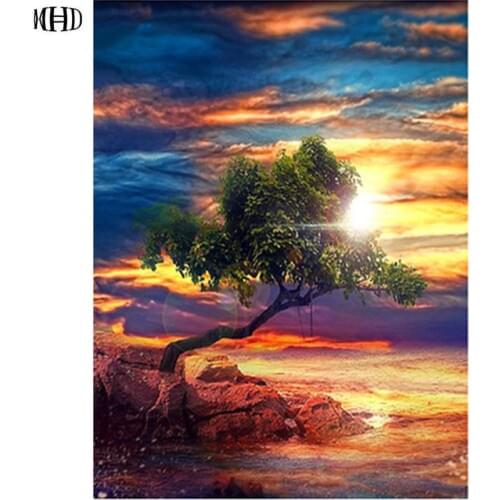 MHD 5D Diy Full diamond embroidery Seaside trees picture diamond Painting cross stitch kit home decor diamond mosaic Needlework