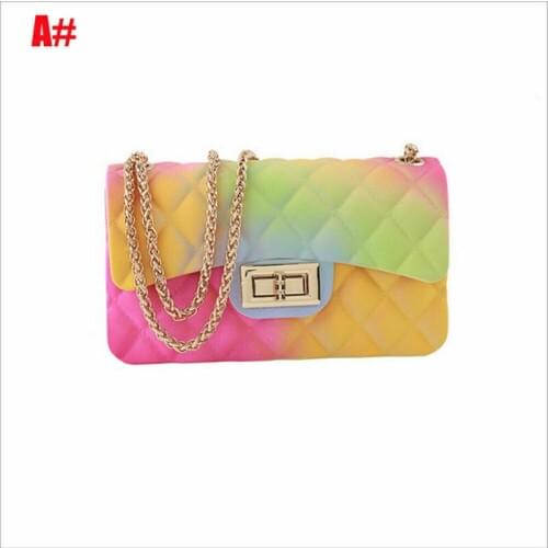 Fashion Womens Shoulder Bag Rainbow PVC Crossbody Bags Hasp Handbag Colorful Jelly Chain Bag /BY