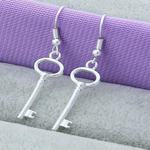 Trendy Round Head Key Silver 925 Earrings Jewelry New Women Drop Earring Wedding Accessories