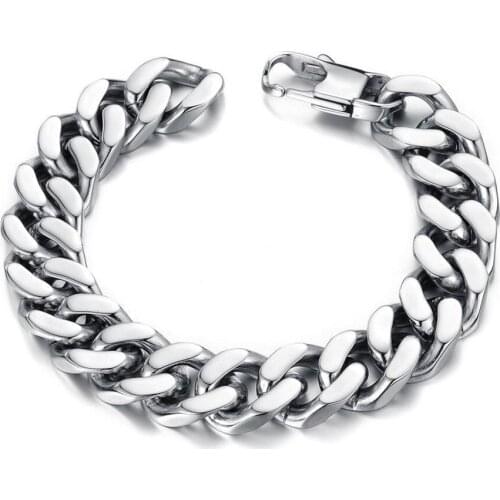 Punk Stainless Steel Mens Bracelets Bangles Classical 316L Steel Chain Bracelet width 14mm Jewellery Gift