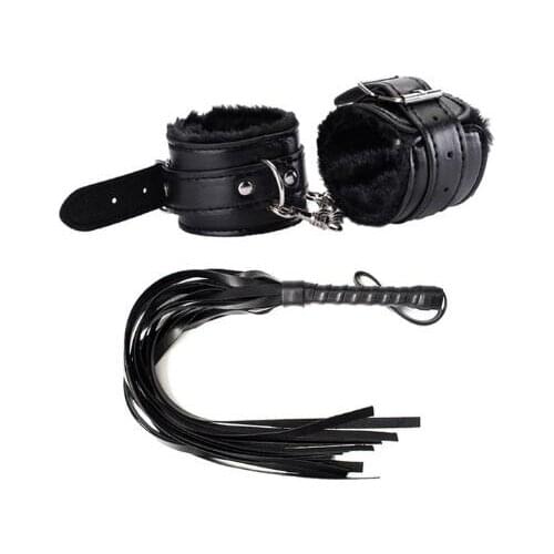 2Pcs/set PU Leather Erotic Handcuffs Ankle Cuff Restraints With Whip BDSM Bondage Slave Sex Toys For Couple Adult Game Flogger