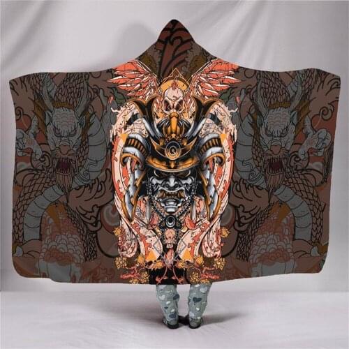 Samurai Helmet Hooded Blanket 3D printed Wearable Blanket Adults Kids Various Types Hooded Blanket Wearable