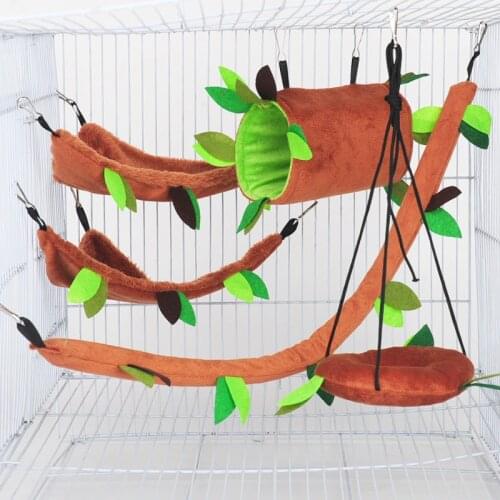 Plush Hanging Forest Leaf Pattern Pet Toys Swing Cylinder Hammock Nest Forest Ropeway Cage Decoration Accessories For Hamster