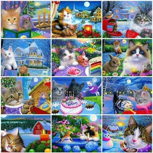 Full Square/Round Diamond Painting Cat 5D DIY Diamond Embroidery Animal Cross Stitch Mosaic Art Christmas Home Decorations