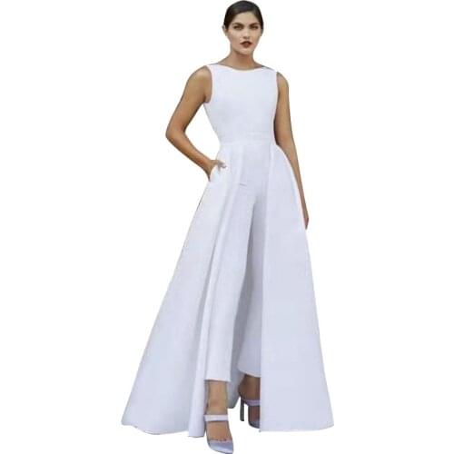 Casual Jumpsuits Women Round Neck Sleeveless Slim White Rompers Women 2021 Summer Elegant Chic Party Jumpsuit Female LD2237
