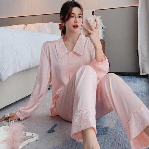 Silk Pajamas Women Ice Silk Spring Summer Worn Outside Two-Piece Home Suit