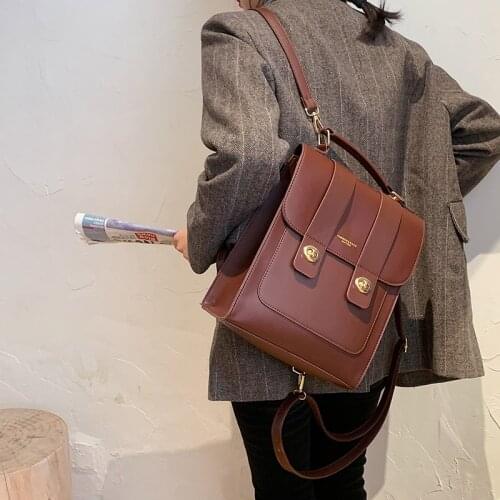 High Quality PU Leather School Bags For Teenage Girls New Vintage Brand Shoulder Bags Double Hasp Design Solid Color Backpack