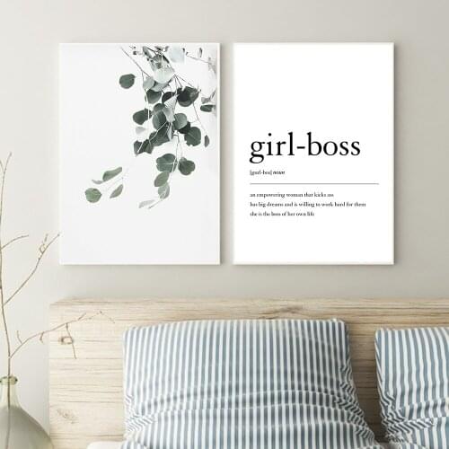 Scandinavian Nature Plant Leaves Canvas Painting Nordic Poster Girlboss Quote Print Wall Art Picture Home Decoration