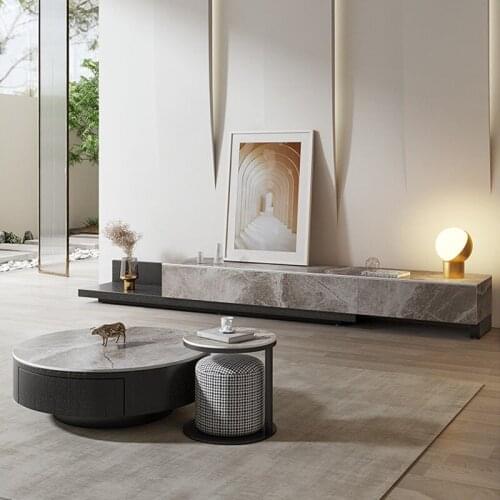 Italy Style Rock Board Top Round Coffee Tables Modern Two Piceces Wood Coffee Table