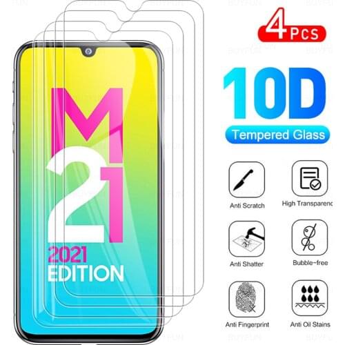 4Pcs Full Cover Protective Glass For Samsung Glaxy M21 2021 Phone Screen Protector Glas Film For Sansung Samsong M 21 21M 6.4"