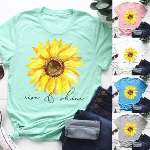 We Shine Sunflower Letter Print T Shirt Women Short Sleeve O Neck Loose Tshirt Summer Women Tee Shirt Tops Camisetas Mujer