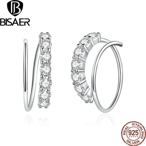 BISAER Simple Silver Earrings 925 Sterling Silver Simple Geometry Women Stud Earrings Female Classic Silver Jewelry ECE931