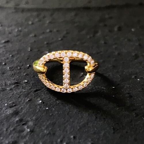 S925 sterling silver new sailor buckle ring female fashion golden yellow personality simple design bohemian style gift