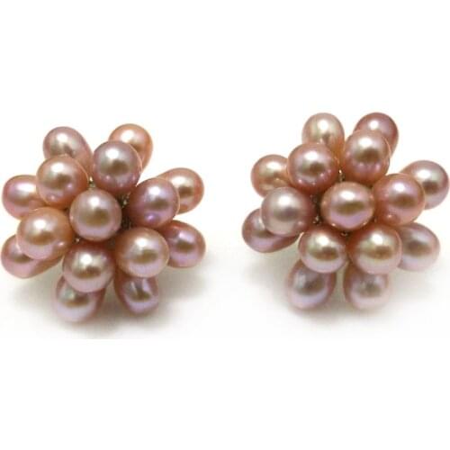 1 inches AAA 5-6mm Natural Lavender Rice Pearl Cluster Earring