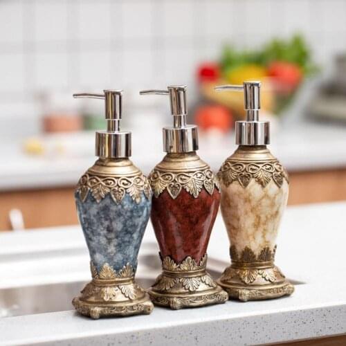 1PCS 300ml Shampoo Bottle Retro Refillable Resin Pattern Agate Hand Pump Storage Bottle for Bathroom Empty Soap Dispenser
