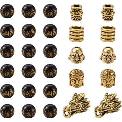 155pcs Tibetan Style Alloy Beads Buddhist Glass Beads Buddha Head/Round Shape Beads For DIY Bracelet Necklace Making Accessories
