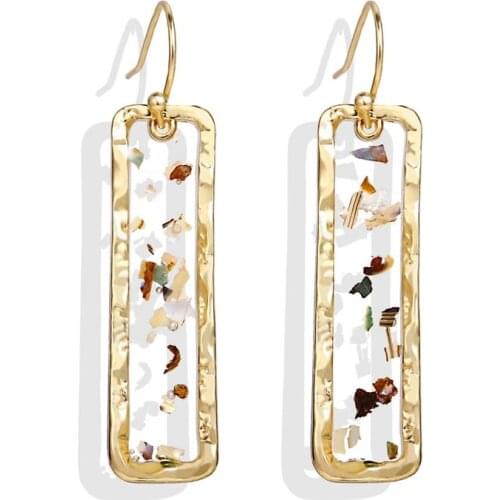 New Fashion Geometric Rectangular Broken Shell Transparent Simple Earrings for Women Elegant Brincos Valentines Day gift