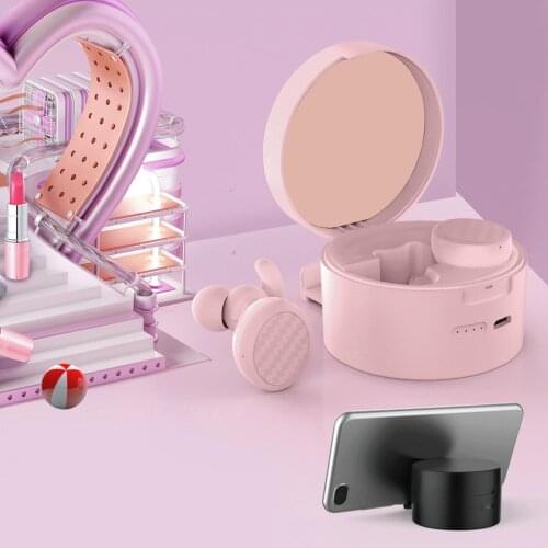 2021 New XW-T9 TWS Bluetooth 5.0 Wireless In-Ear Earphone With Mobile Phone Holder Fashion Solid Color Makeup Mirror Headset