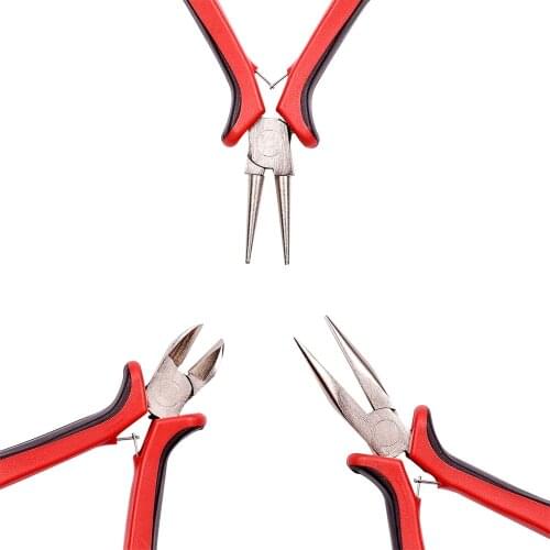 PANDAHALL DIY Jewelry Plier Tool Sets Ferronickel Side-Cutting Chain-Nose(Flat Nose Plier) & Round Nose Pliers Making Equipment
