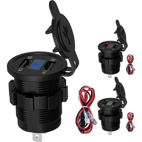 4.2A Car 2 Port Dual USB Charger Adapter Cigarette-Lighter Socket LED Voltmeter with Waterproof Cover