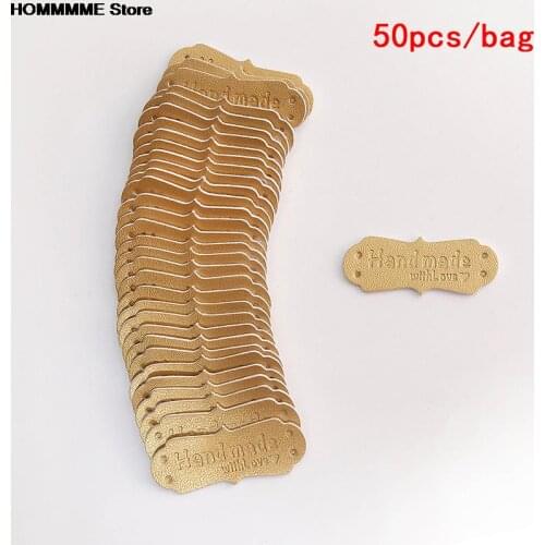 50Pcs Handmade Tags Handmade Faux Leather Knitting Label For Clothes Handmade With Love PU Label For Bag Sew Accessories 41x16mm