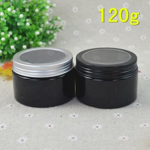 50pcs/lot 120g Black Plastic Cosmetic Bottle Window Aluminum Cap Refillable Lip Container Hair Wax Jar 120ml 2017 Style #AB45